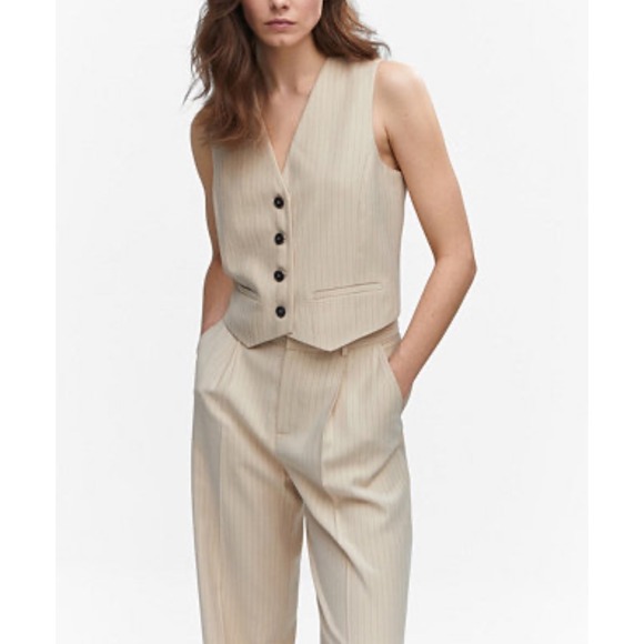 Mango Women's Vest Pinstripe Waistcoat Size Small Cream Striped‎ - Picture 1 of 11